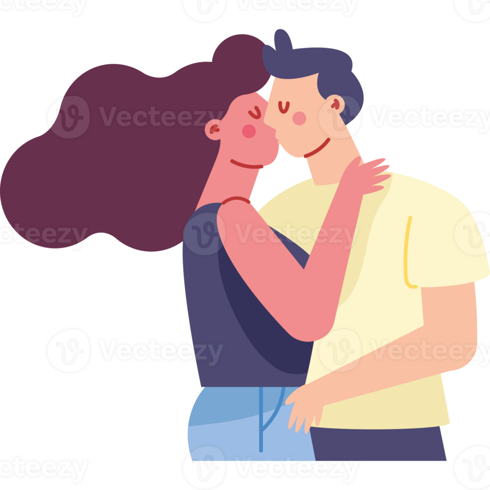 Couple kissing in flat style png