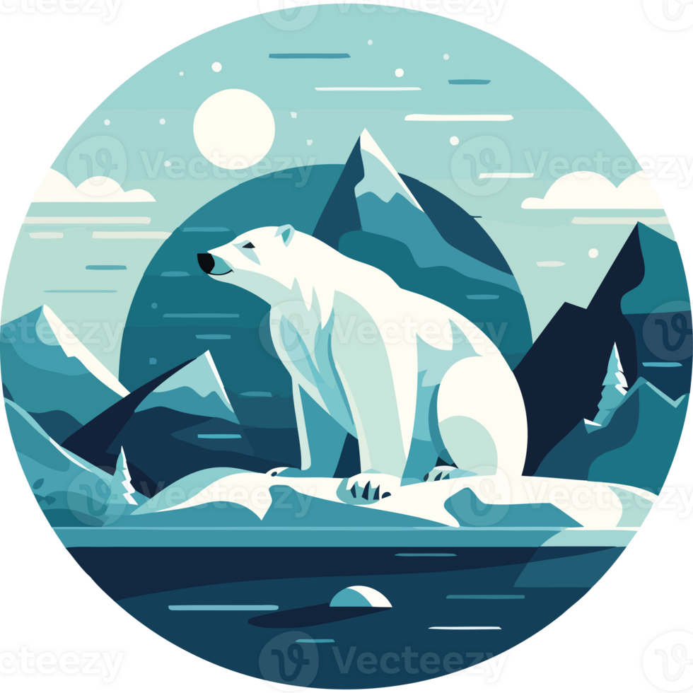 Polar bear in the mountains, with mountains and trees png