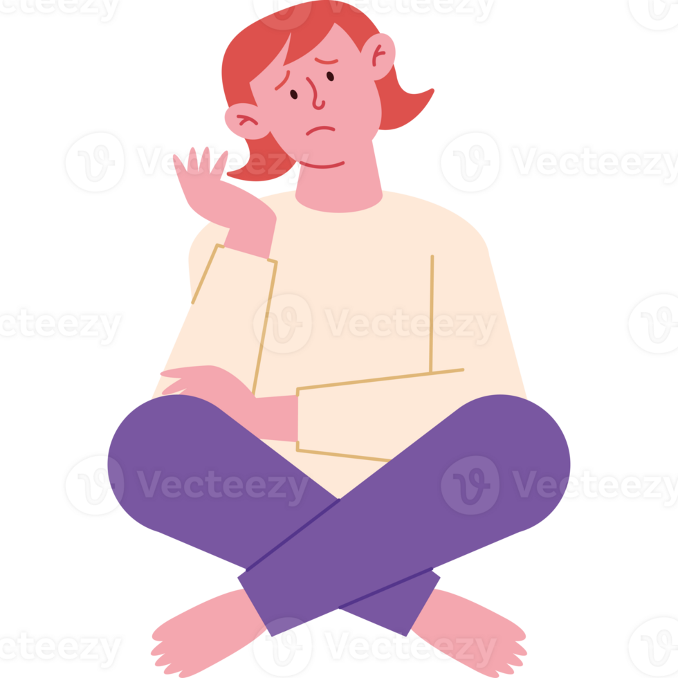 A woman sitting on the floor with her hands on her face png