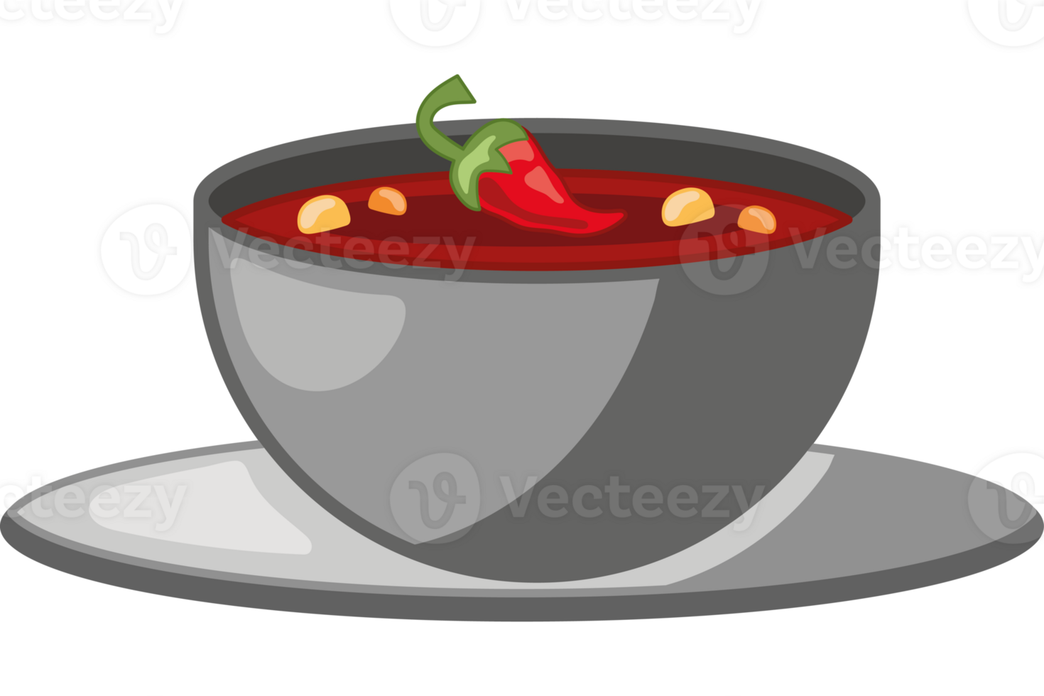 A cup of soup with chili peppers on top png