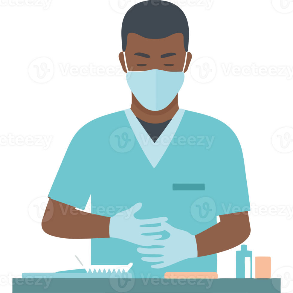 A man in a surgical mask and gloves is holding a piece of paper png