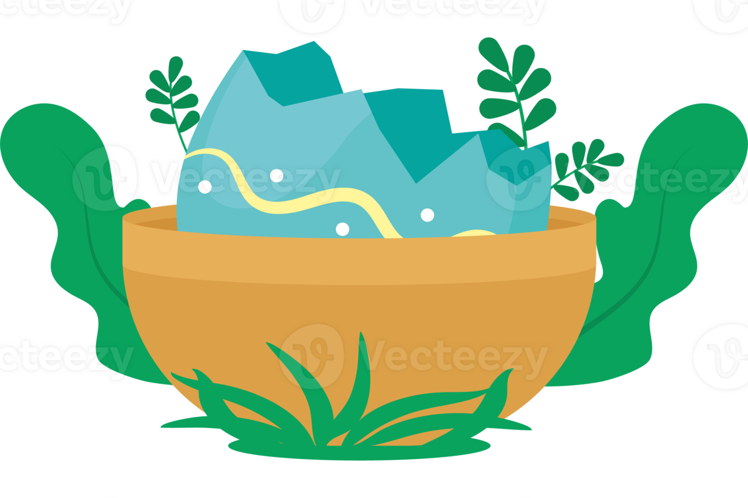 An egg in a pot with plants and grass png