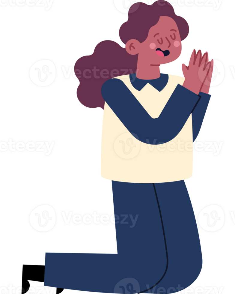 A cartoon woman praying with her hands clasped png