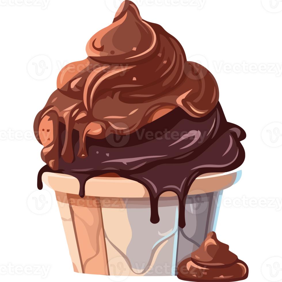Chocolate cupcake with chocolate icing and chocolate drizzle png