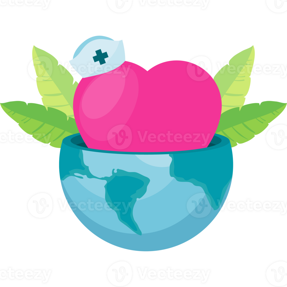 A heart with a nurse's hat on top of a globe png