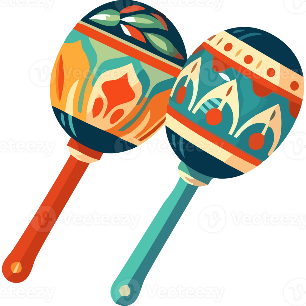 Two maracas with colorful designs on them png