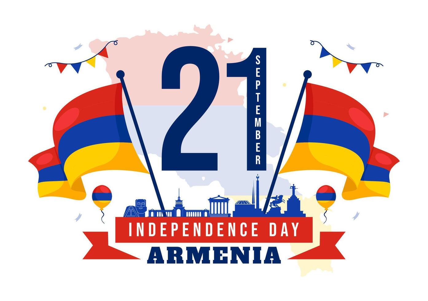 Armenia Independence Day Artwork on September 21 with a Waving Flag and Historical Significance in Cartoon Background vector