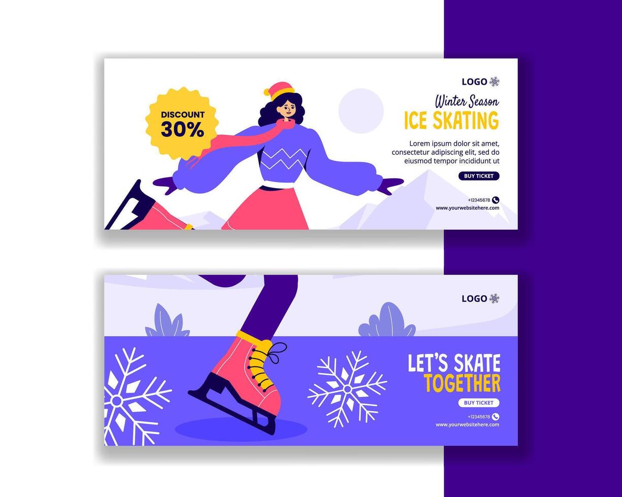 Fun Ice Skating Horizontal Banner Flat Cartoon Hand Drawn Templates Background Illustration vector
