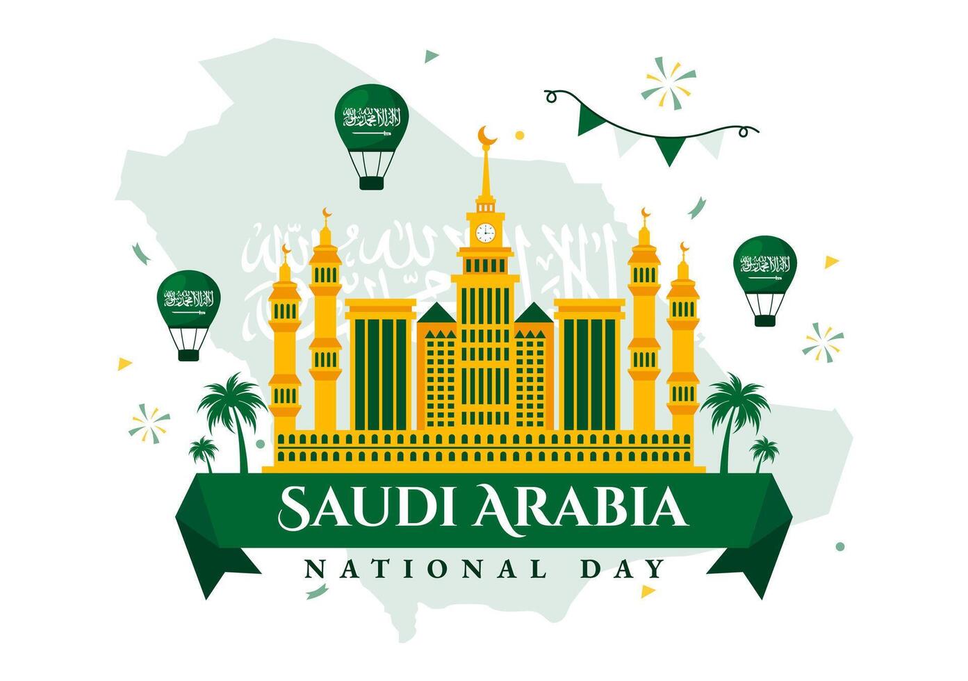 Art for Saudi Arabia's National Day on September 23 with Flag and Cityscape in a Modern Flat Design vector