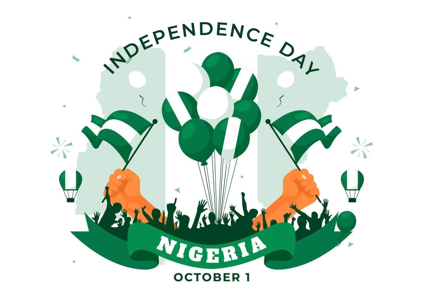 of Nigeria Independence Day Celebration with Waving Flag and National Heroes on October 1st in Flat Style vector