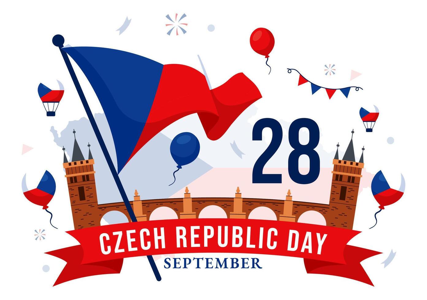 Czech Republic Independence Day Illustration with Waving Flag and Festive Celebrations on September 28th vector