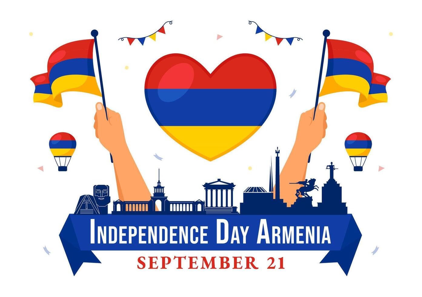 Illustration of Armenia Independence Day on September 21 with a National Flag and Historic Landmarks in a Cartoon Background vector