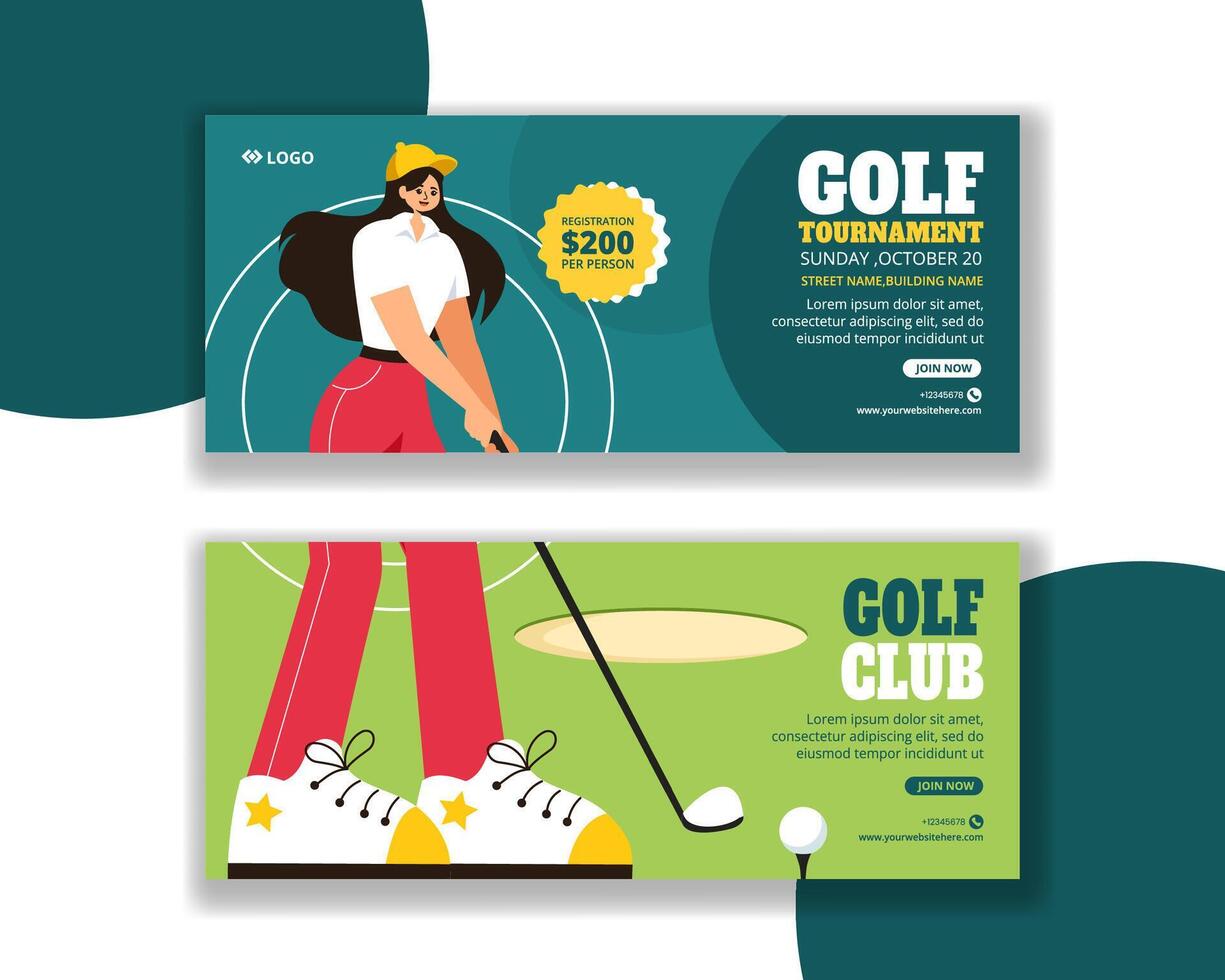 Social Media Graphics for Golf Sports in Flat Cartoon Design vector