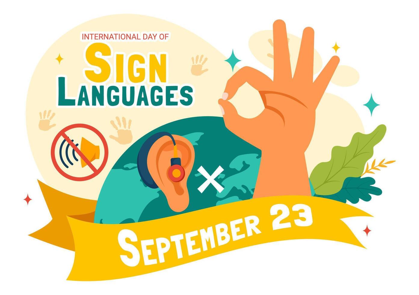 International Sign Language Day with Hand Signs and Hearing Disability Representation vector