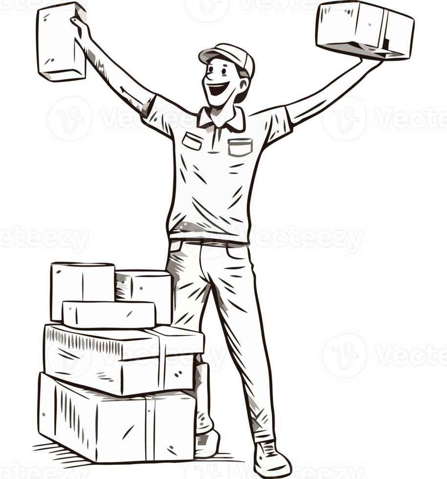 A man holding up boxes with his hands png