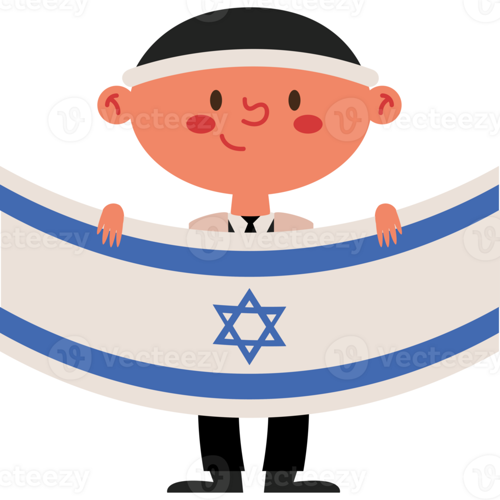 A cartoon boy holding an israeli flag png