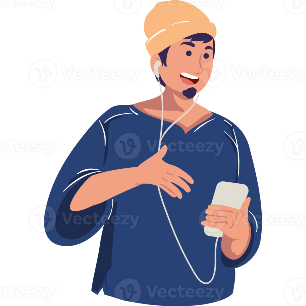 A man with headphones and a phone png