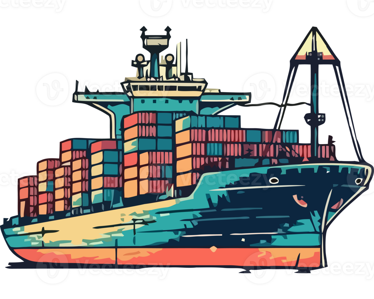 A cargo ship with containers on it png