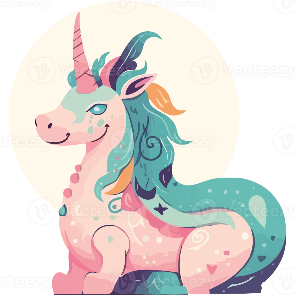 A cartoon unicorn with a pink mane and blue eyes png