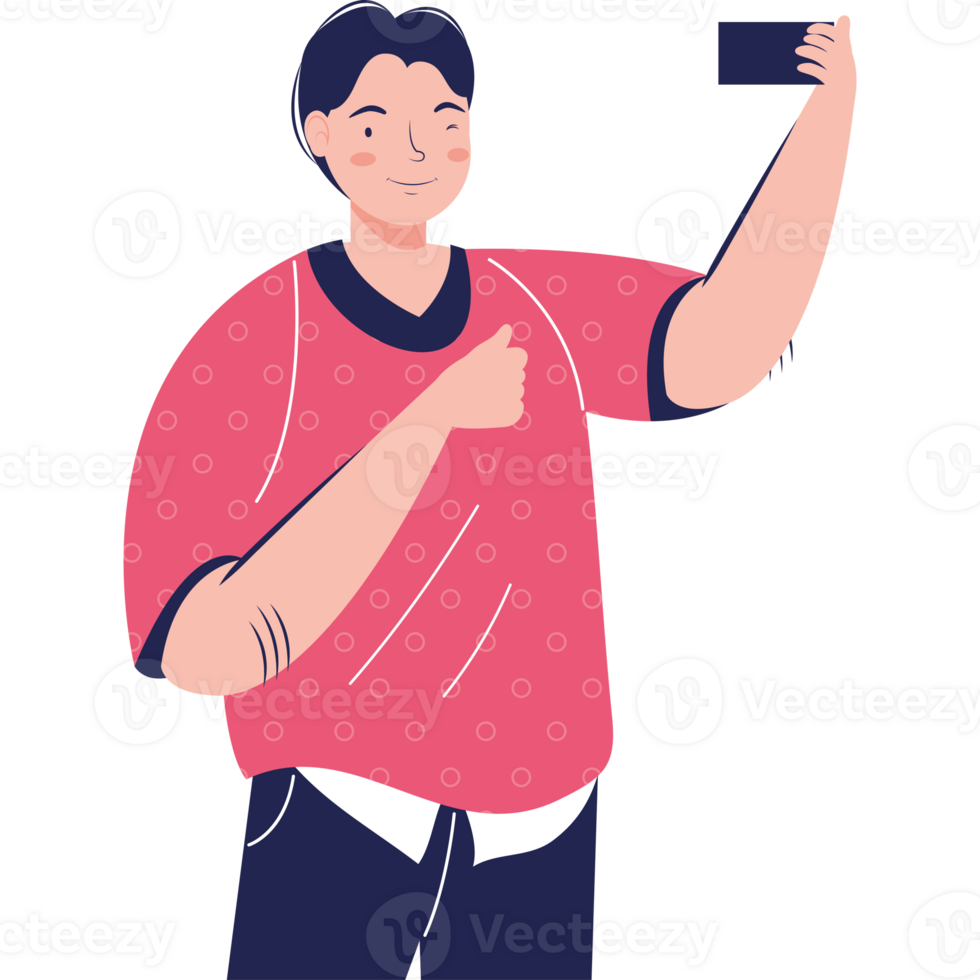 Man taking selfie with phone illustration png