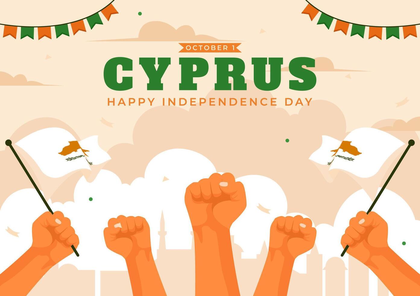 Cyprus Independence Day on October 1 with Waving Flag and Ribbon in a Cartoon Style National Holiday Illustration vector