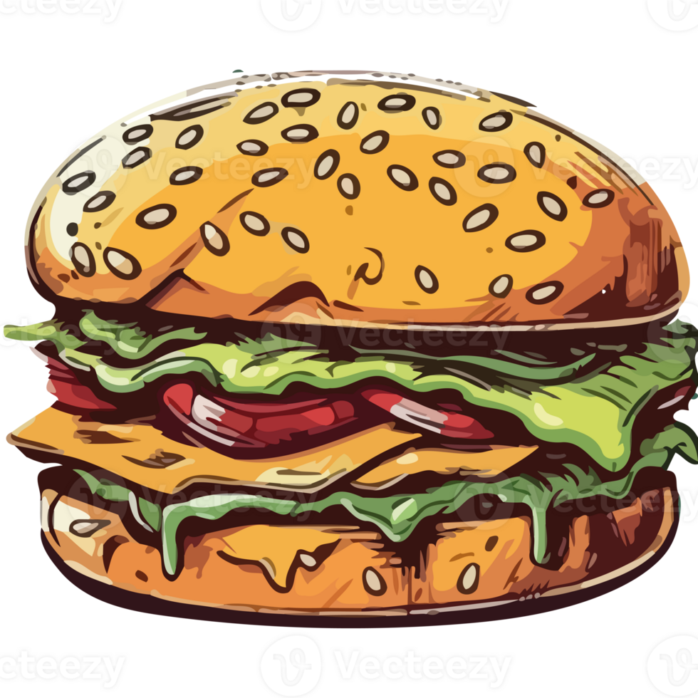 A hamburger with cheese and lettuce png