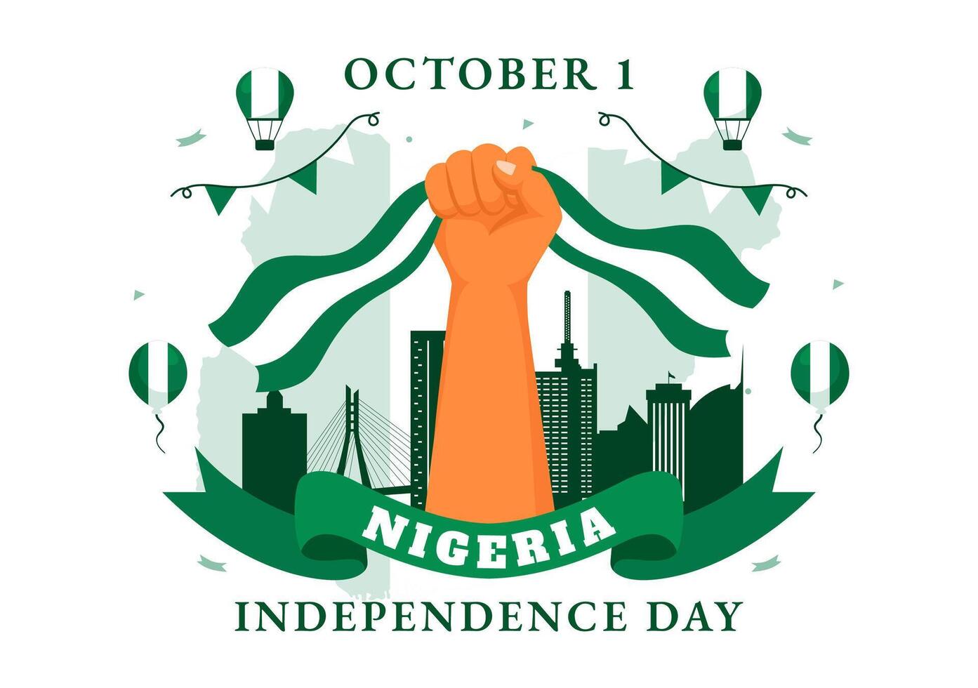 October 1st Nigeria Independence Day with National Flag and Brave Fighters in Flat Cartoon Style vector