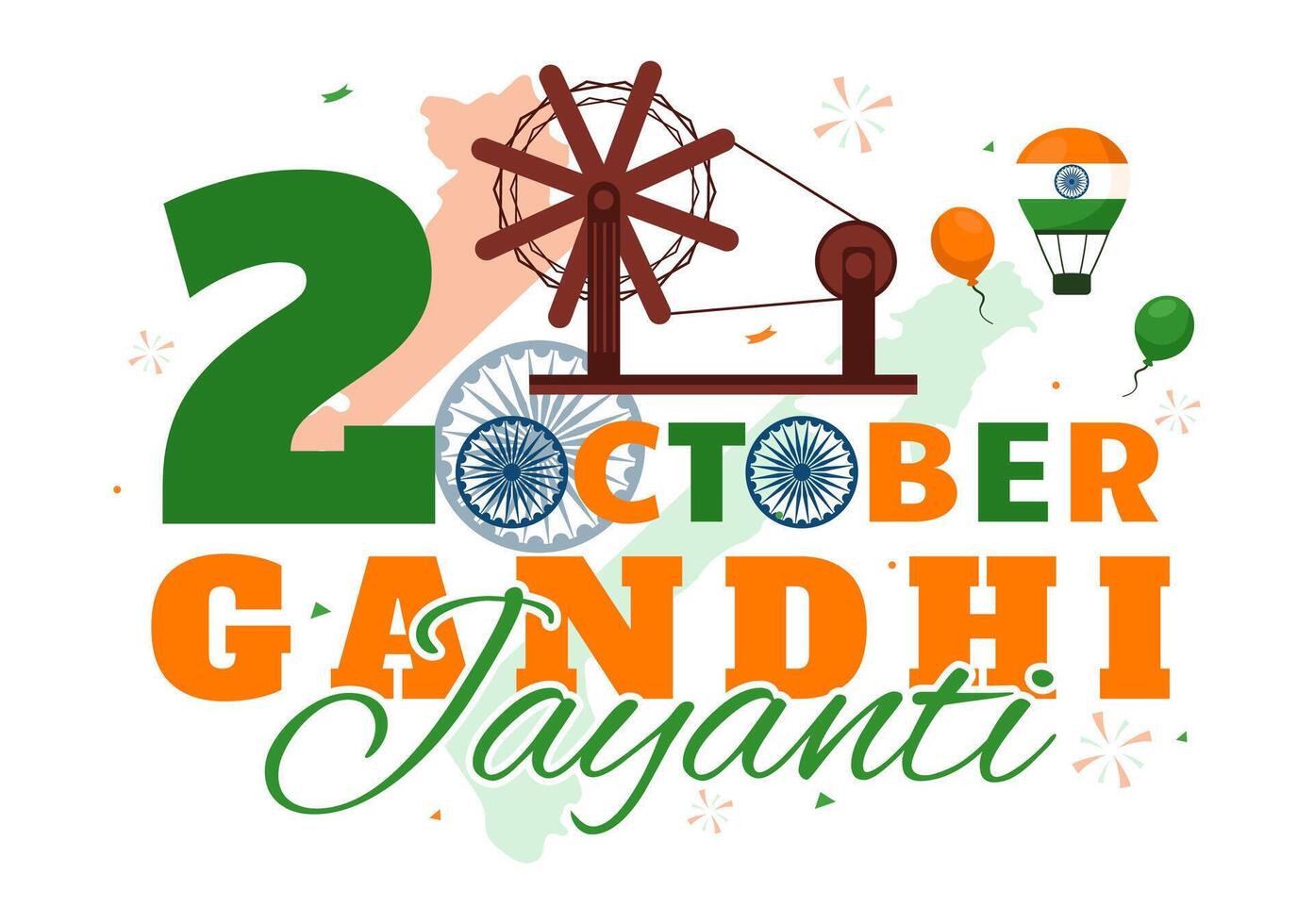 Flat Cartoon Illustration of Gandhi Jayanti Celebrations on October 2nd in India vector