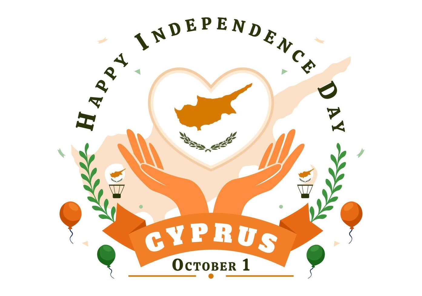 Cyprus National Day Celebration on October 1 with Waving Flag and Ribbon in Flat Cartoon Style vector
