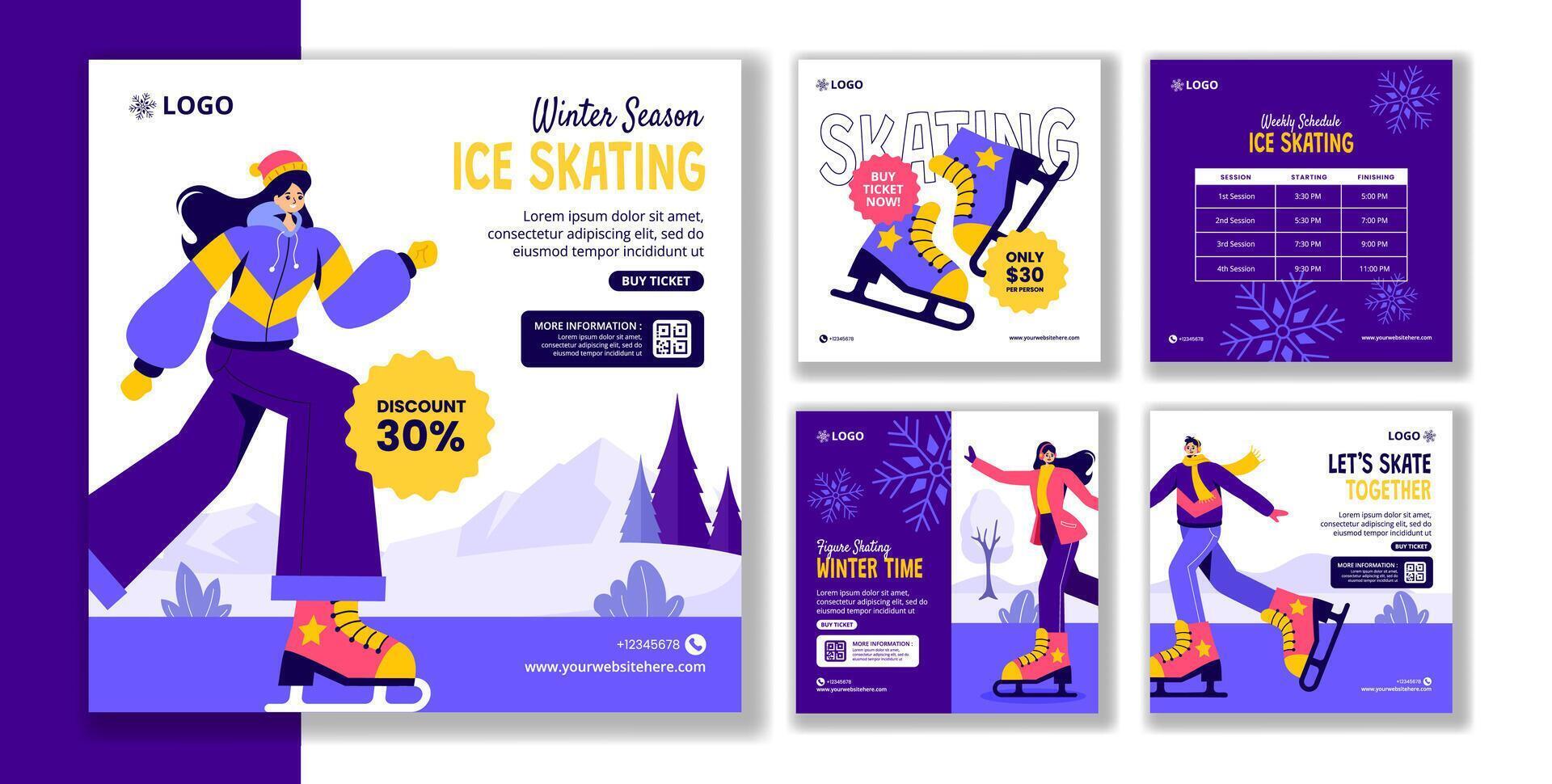 Joyful Ice Skating Social Media Post Flat Cartoon Hand Drawn Templates Background Illustration vector