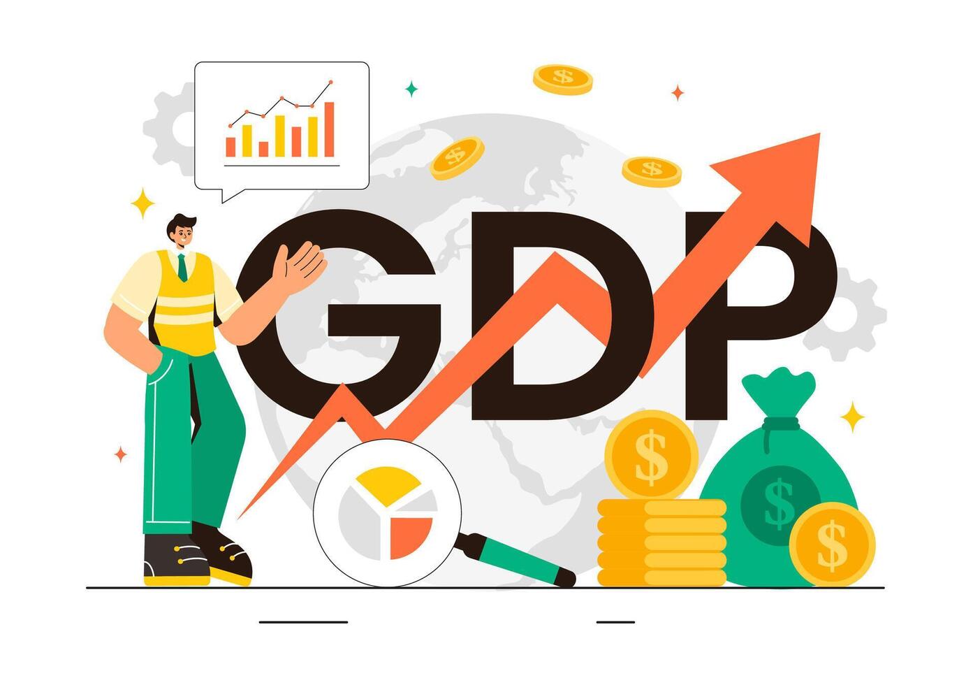 GDP and Economic Development Graphic with Financial Growth Indicators and Charts in Flat Design vector