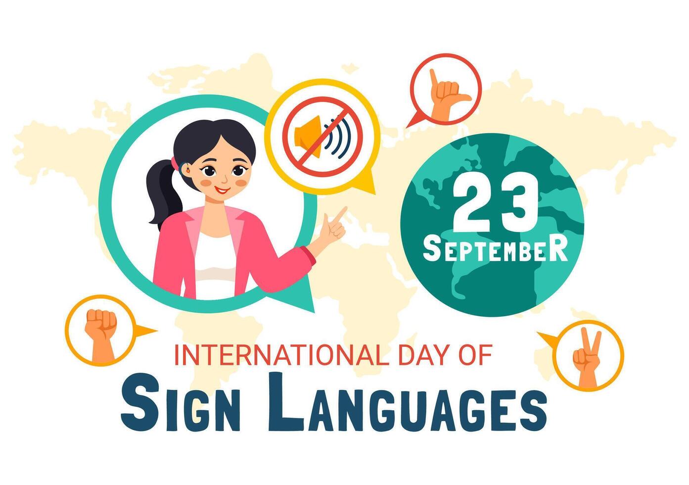 International Day of Sign Languages Art with People Using Hand Signs in a Flat Style Background vector