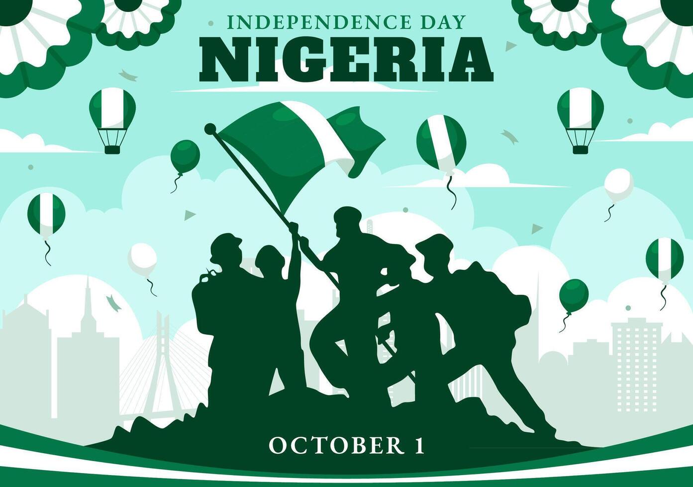 Happy Nigeria Independence Day Illustration with Waving Flag and Heroes on October 1st in Flat Style vector