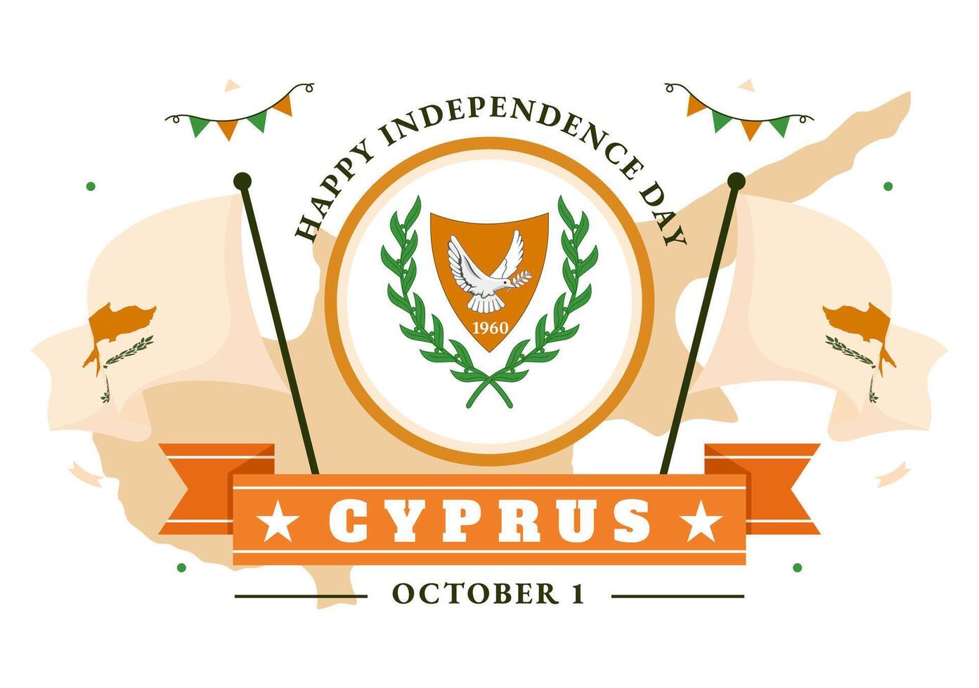 Cyprus National Independence Day on October 1 with Flag and Ribbon in a Holiday Cartoon Background vector