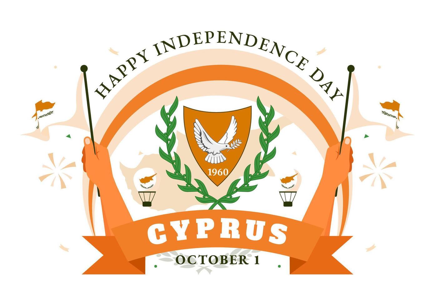Cyprus Independence Day Celebration on October 1 with Flag and Ribbon in Flat Style Cartoon Background vector