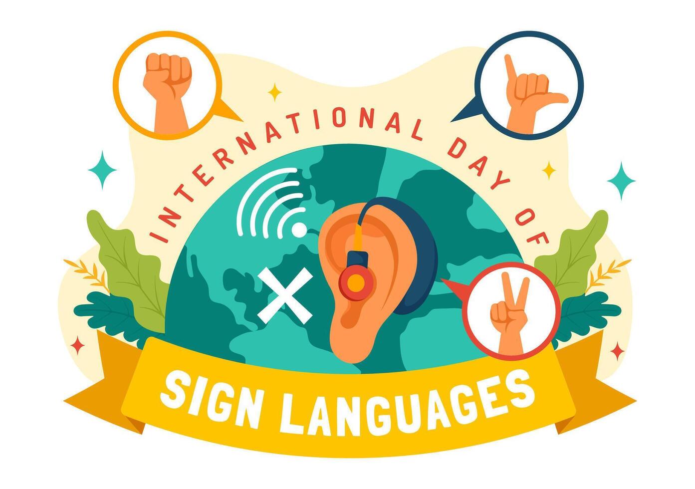 Illustration of Sign Language Day Featuring Hand Gestures for Hearing Disability Awareness vector