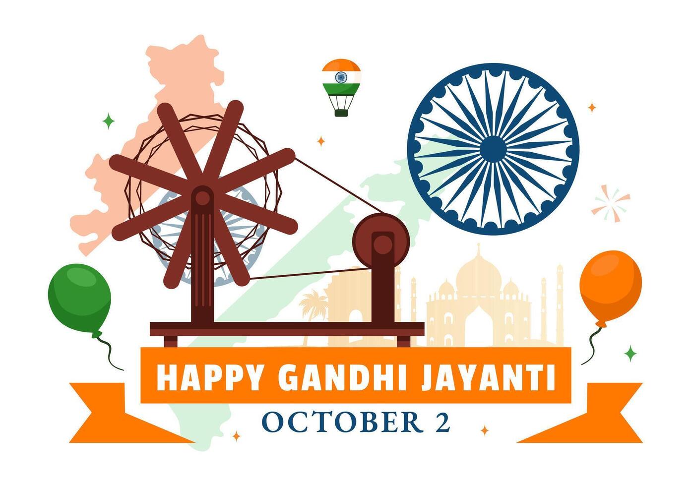 India's Gandhi Jayanti Holiday on October 2nd in Flat Cartoon Background Art vector