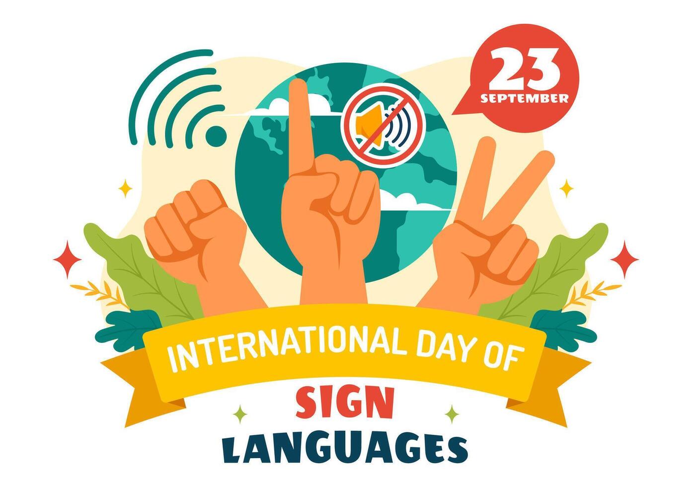Sign Language Day Illustration with Hand Gestures and Hearing Impairment Awareness in a Flat Background vector