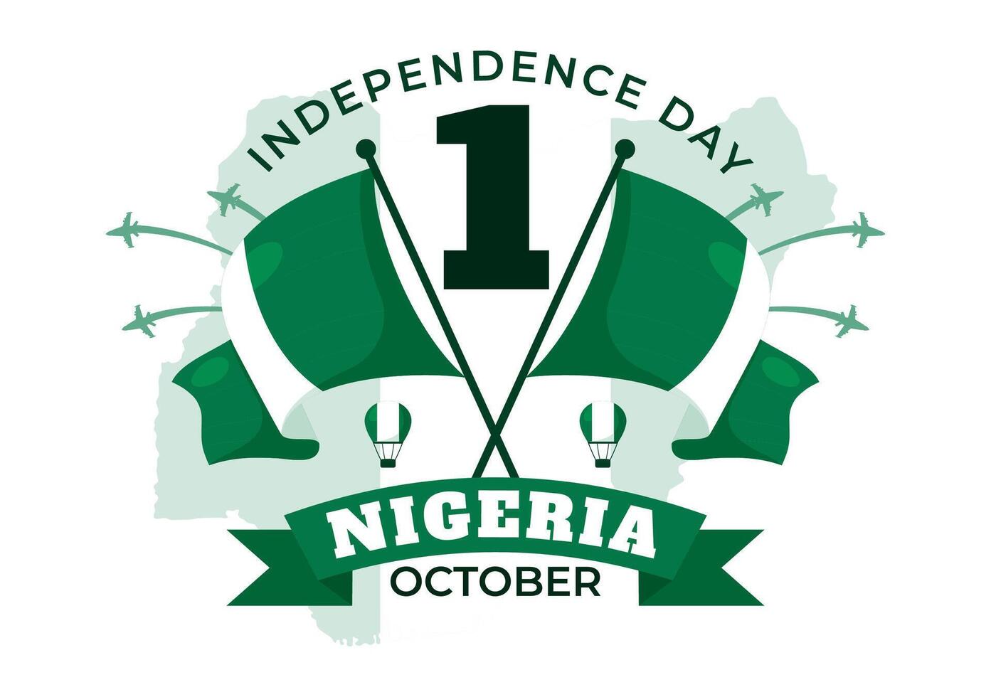 Nigeria National Day Illustration on October 1st with Flag Waving and Fighters in Flat Cartoon Design vector