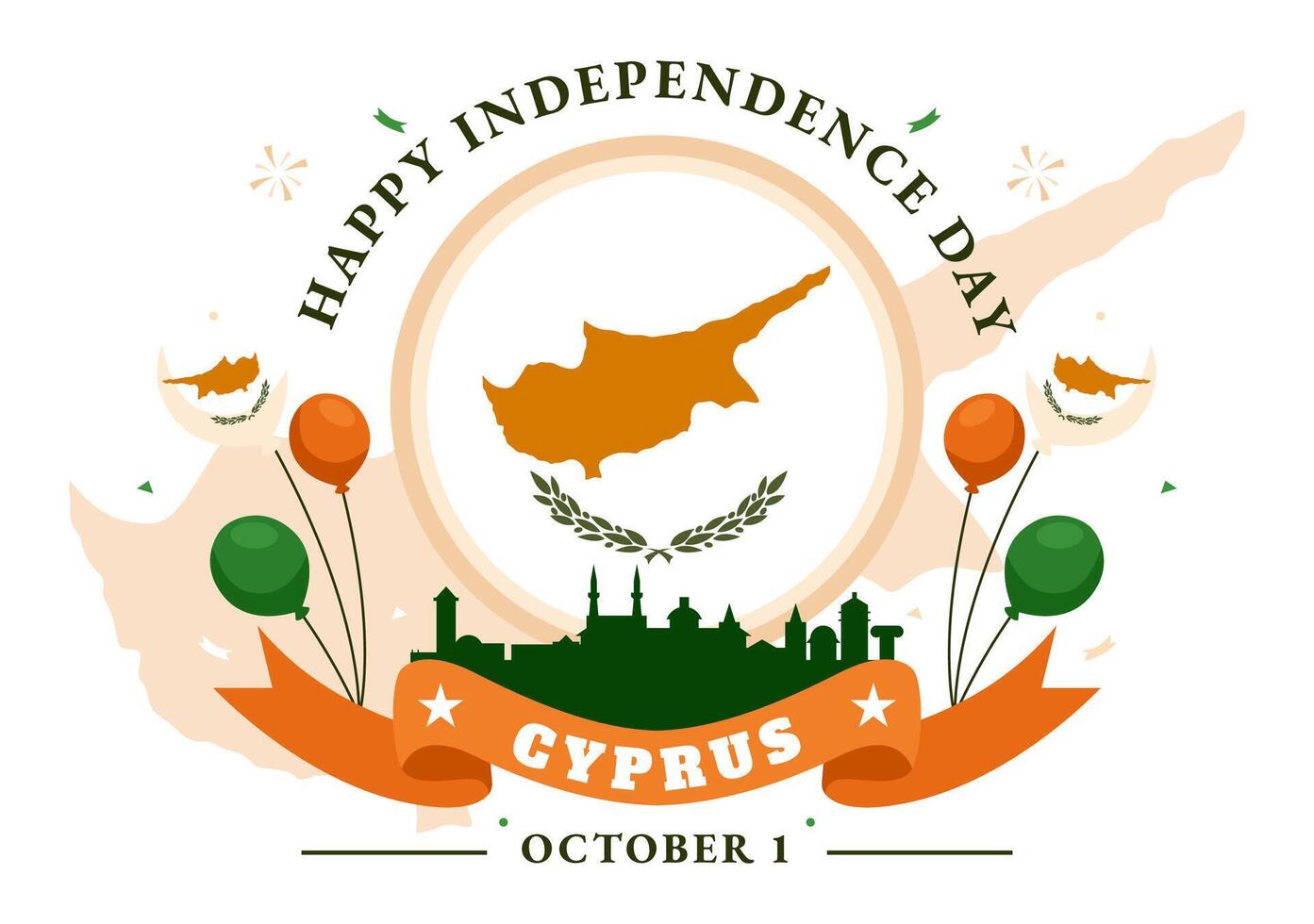 Cyprus Independence Day on October 1 with National Flag and Ribbon in a Festive Flat Cartoon Illustration vector