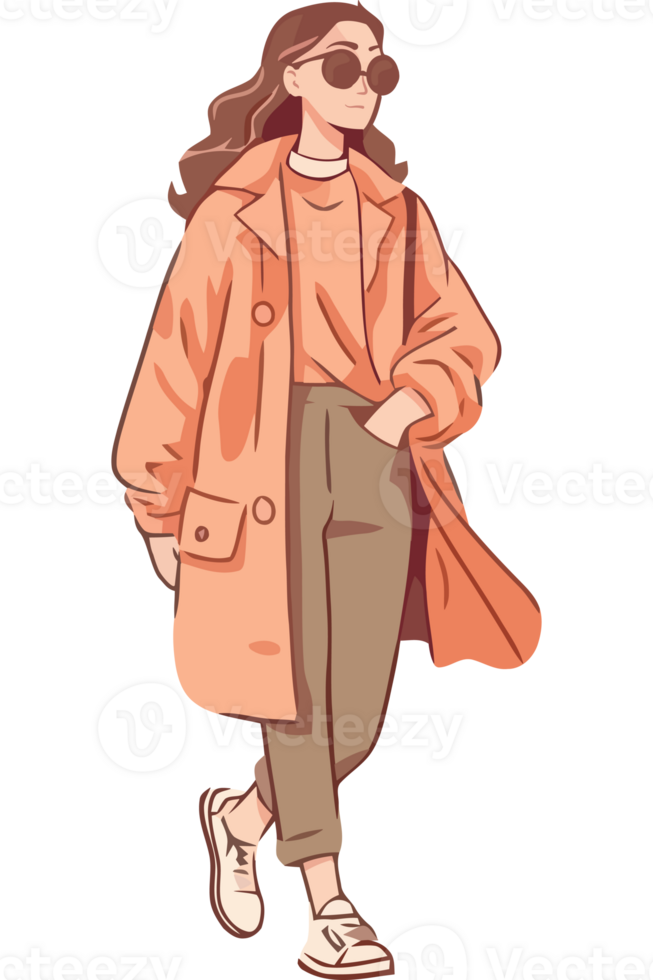 An illustration of a woman in an orange coat png