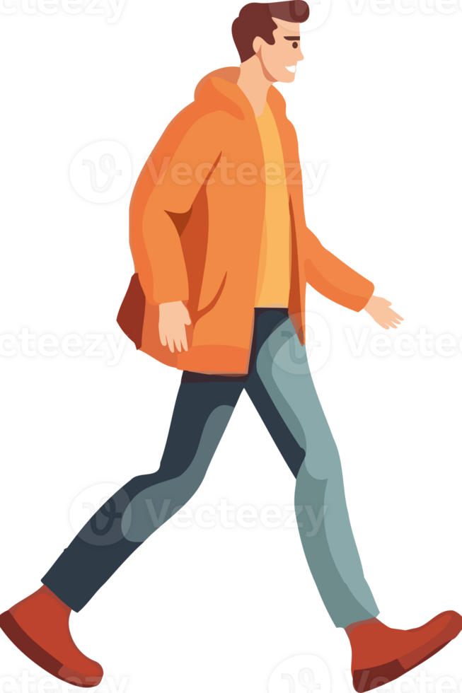 A man walking in an orange jacket png