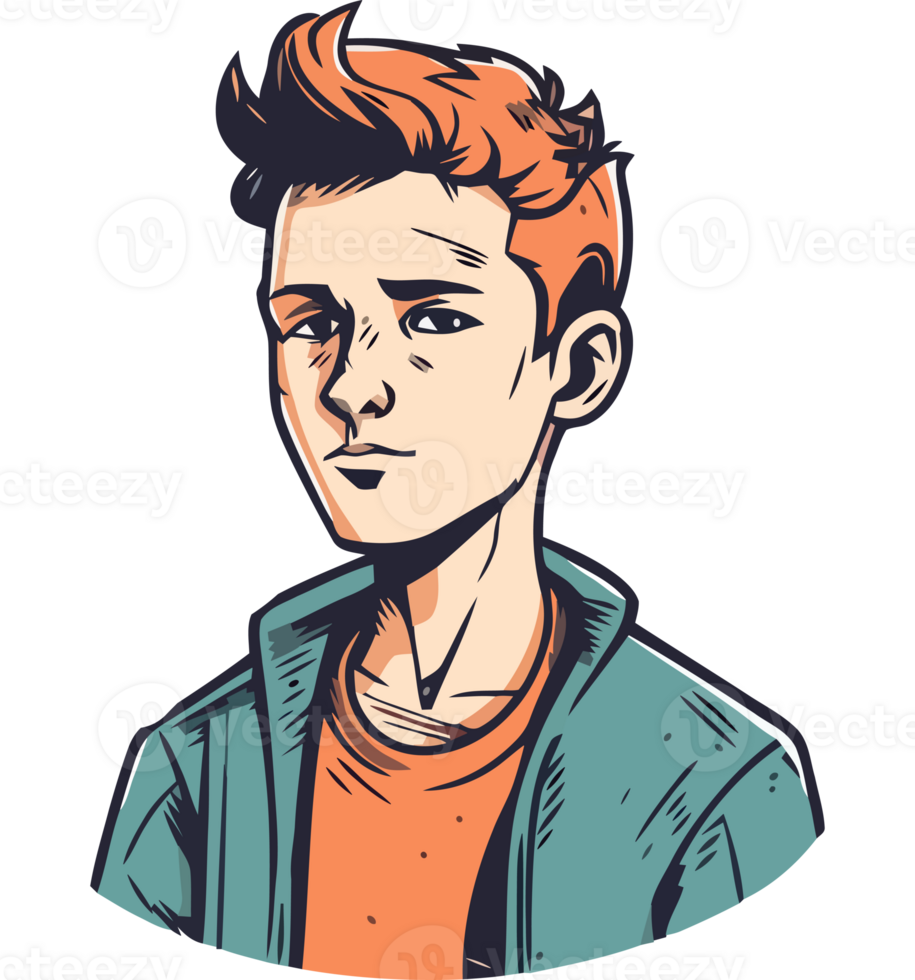 A cartoon image of a young man with red hair png