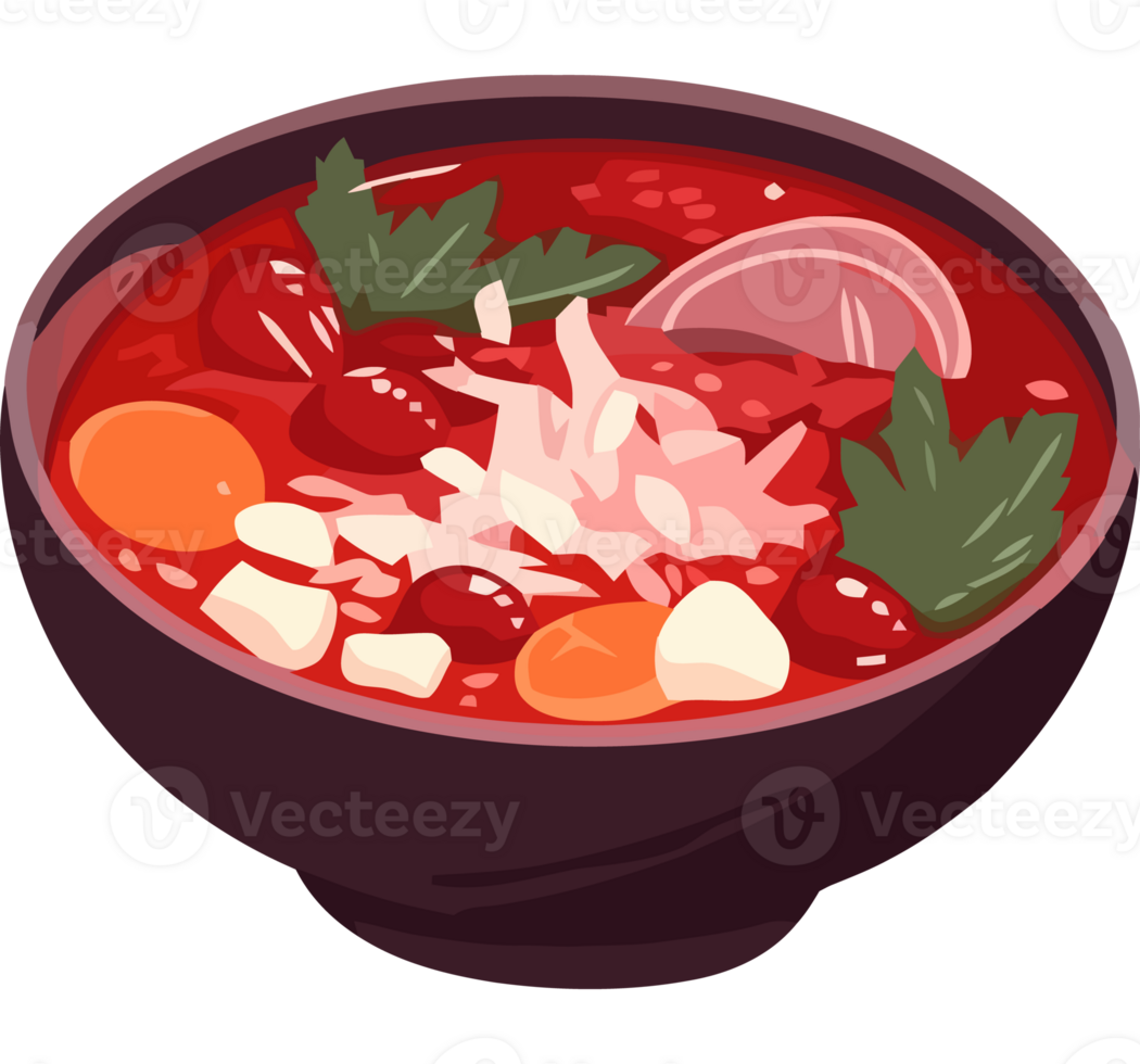 A bowl of soup with vegetables and meat png