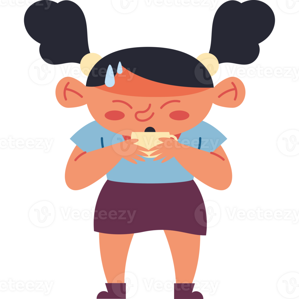 A cartoon girl with a cup of coffee png