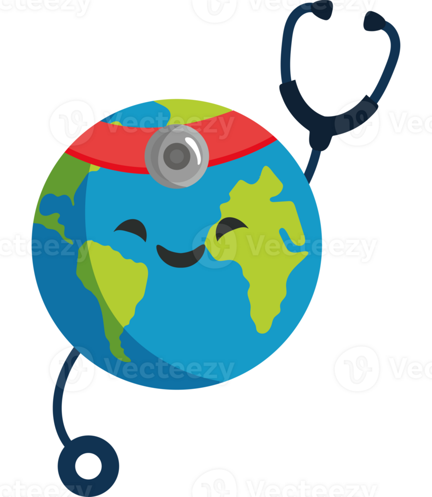 A cartoon earth with a stethoscope around it png