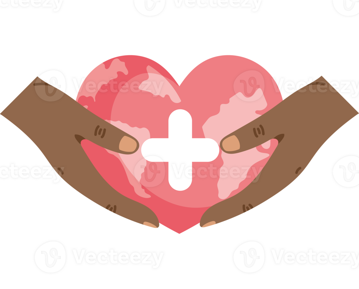 Two hands holding a heart with a cross on it png