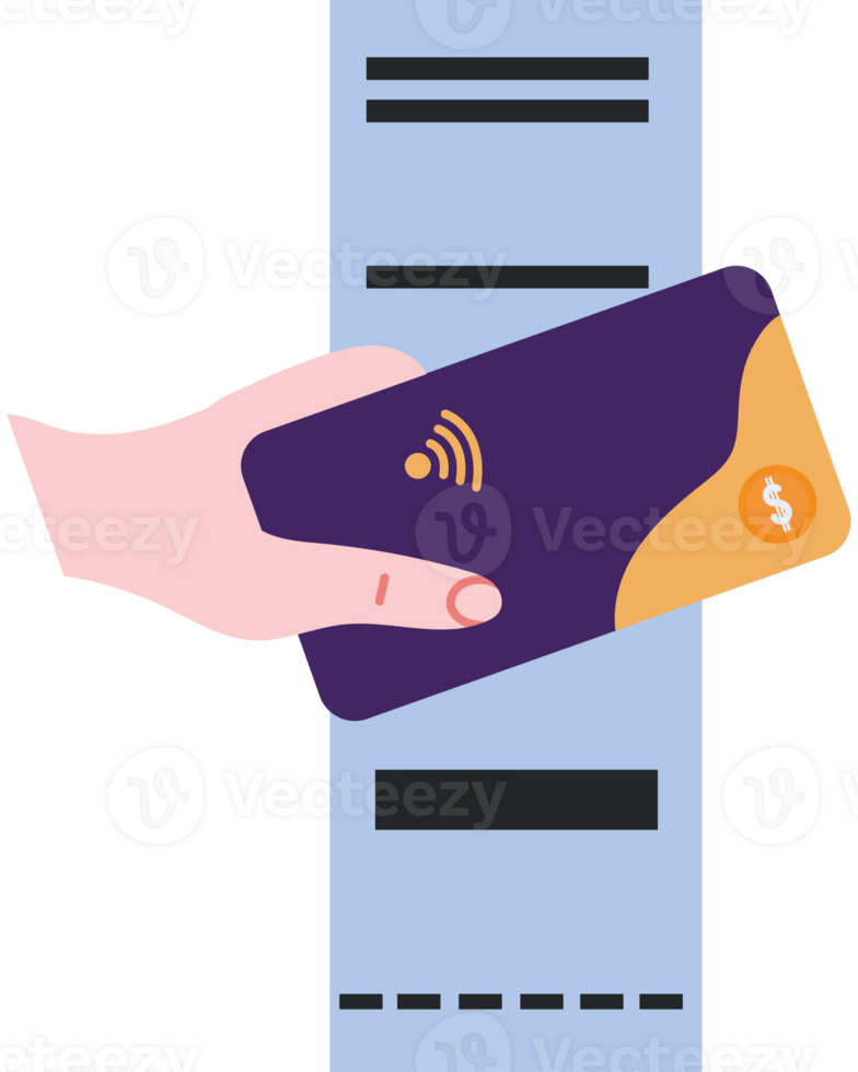 A hand holding a credit card and a receipt png