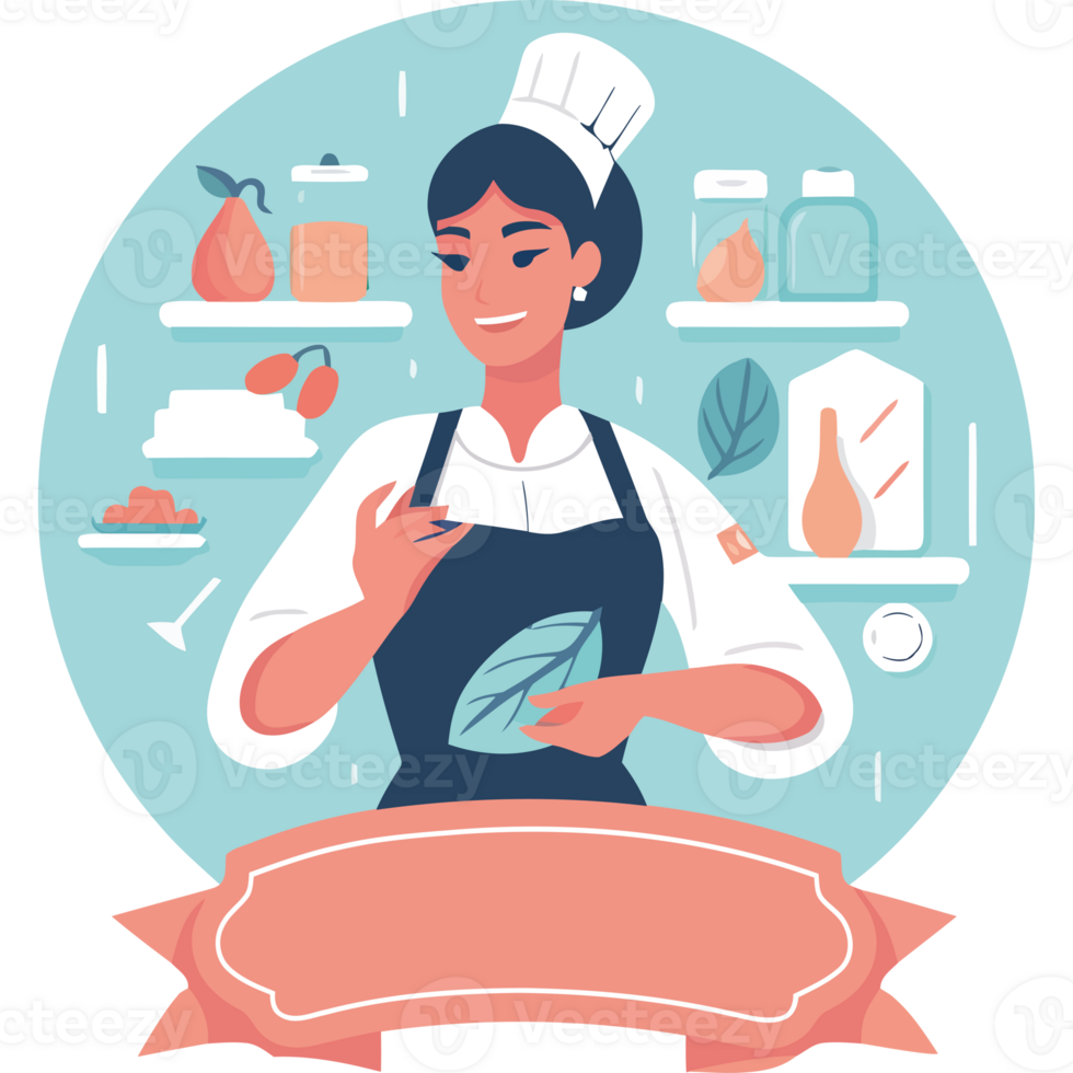 A woman in an apron holding a leaf png
