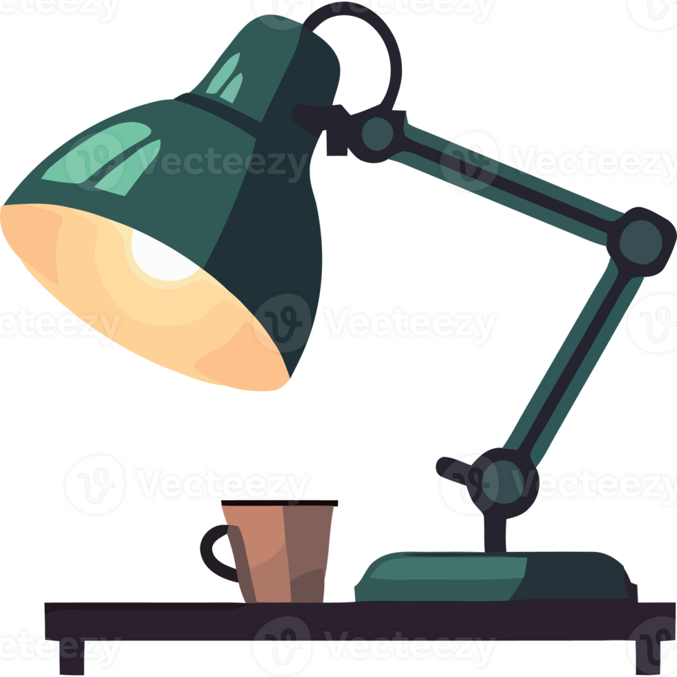 A lamp and a cup of coffee on a desk png